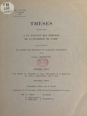 cover image of Sur l'indice de réfraction de l'air, l'absorption et la dispersion des ondes centimétriques par le gaz